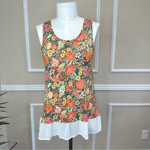 MATILDA JANE Women’s Sleeveless Layered Casual Floral Green Tank Flowy Sz Small - Picture 8 of 16